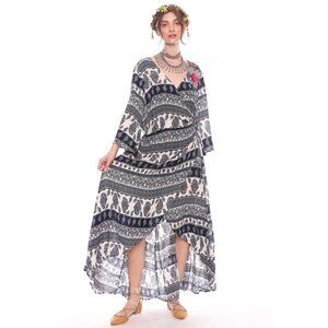 Aratta Silent Journey Tribal Wrap Dress Hi-Low Maxi Boho Size Large Women's